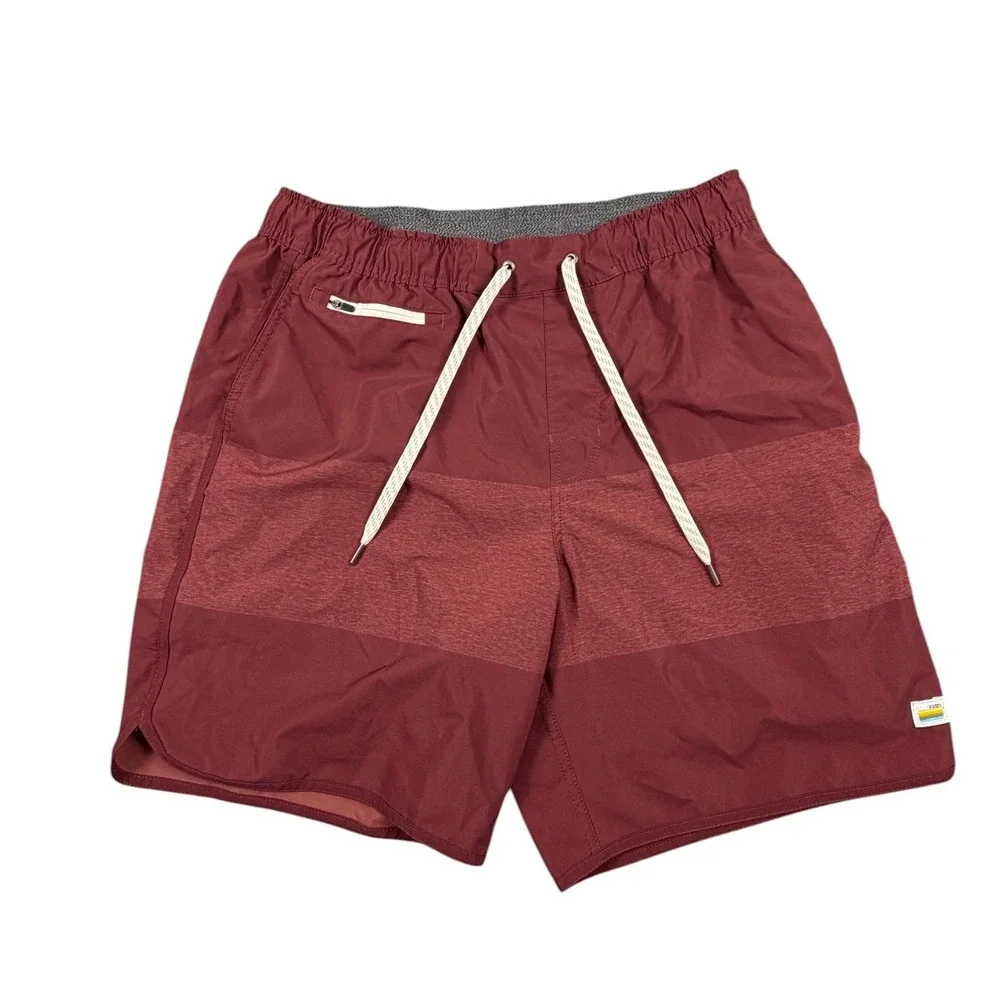 Vuori Banks Mens Board Shorts Stripe Athletic Swim Trunks Maroon Large V330